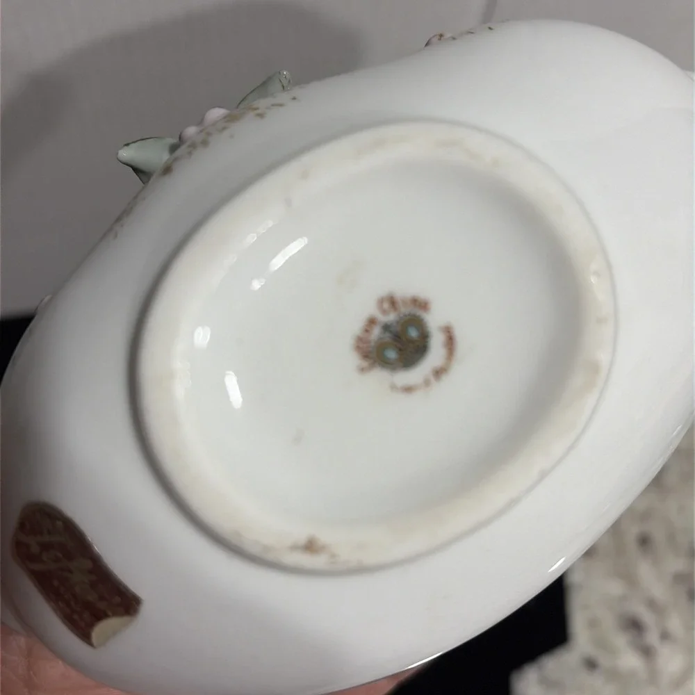 Vintage Lefton Hand Painted China Pink Rose Trinket/Ashtrays Pair Perfect Shape